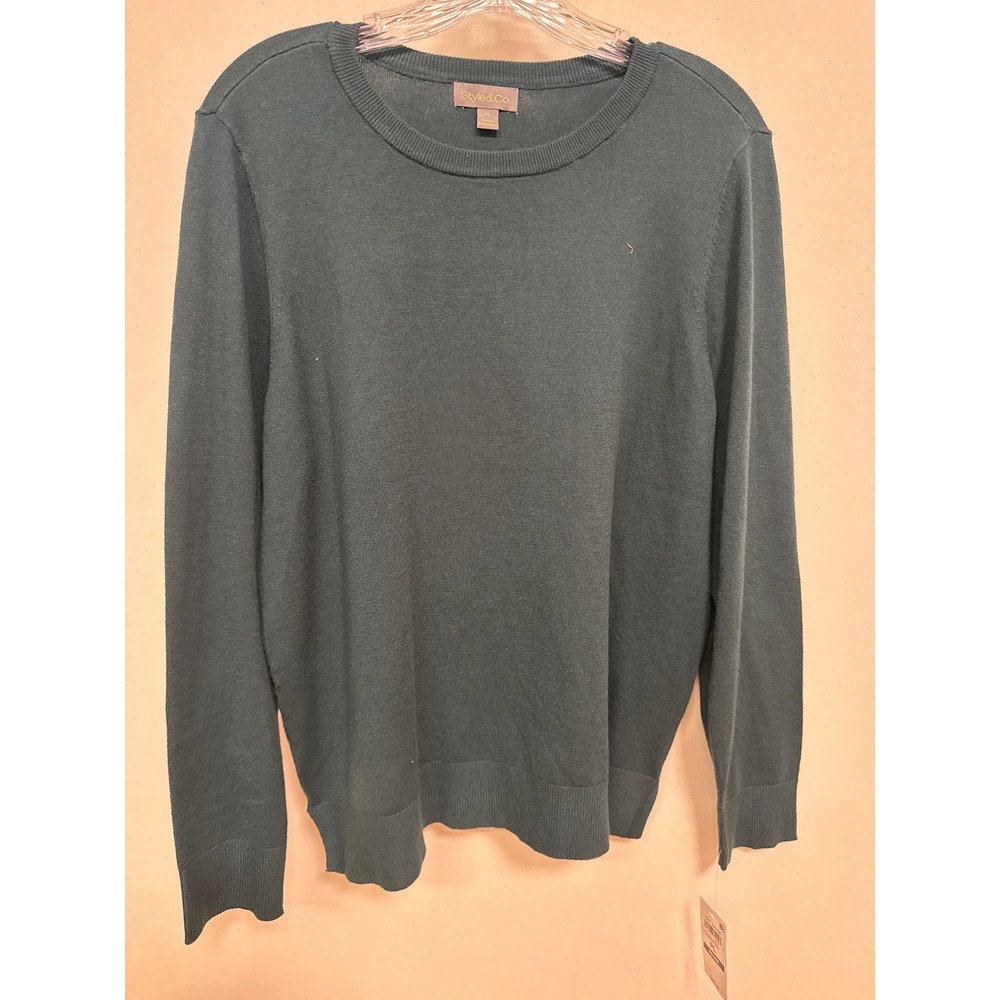 Style & Co Womens Petite Large Ponderosa Pine Fine Gauge Crewneck Sweater NWT
